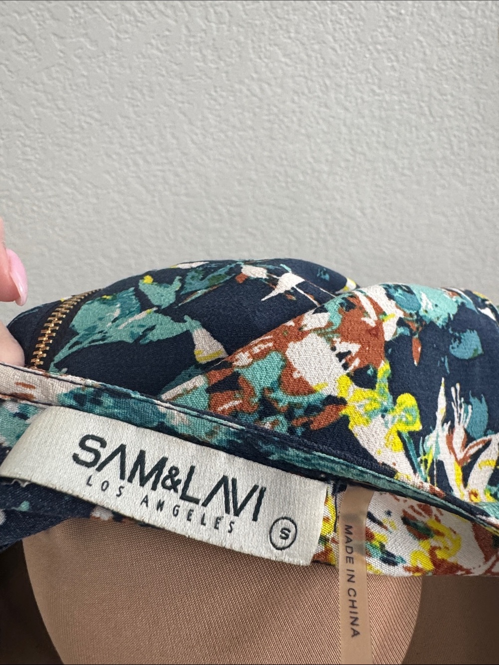 Sam & Lavi Navy Floral Print Blouse with Teal and Yellow Accents - Picture 2 of 3